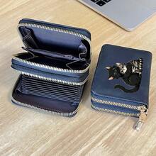 2pcs Cat Pattern Lightweight Fashionable Women's Card Holder Double Zipper Wallet Mini Wallet Card Holder Suitable For Daily Use - Multicolor - View 3