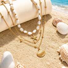 DAILI 1-3 Buah Kalung Bintang Laut dan Kerang, Kalung Bertingkat untuk Wanita, Kalung Choker Tumpuk yang Elegan, Perhiasan Liburan Bertema Laut, Hadiah Perhiasan Liburan - Kalung bintang laut bertumpuk - View 2