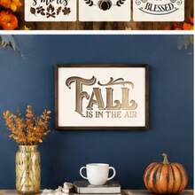 10Pcs Farmhouse Fall Thanksgiving Harvest Pumpkin Blessed Rustic Pattern Painting Stencils Reusable PET Plastic Templates For Wood Signs Wall Fabric Canvas DIY Crafts - Sets - View 4