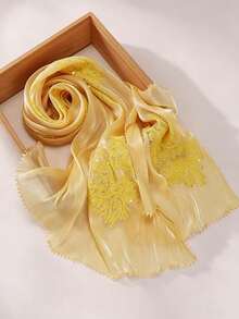 1pc New Heavy Industry Gorgeous Sequin Lace Embroidered Flower Edge Modest Fashion Sequin Embroidered Organza Muslim Headscarf Hijab Shawl - Multicolor - View 11