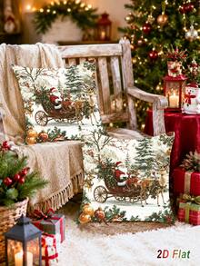 1pc Christmas Peach Skin Pillowcase, Santa Claus & Reindeer Design, 45*45cm Throw Pillow Cover, Rustic Harvest Style Holiday Cushion Cover (Pillow Insert Not Included), Merry Christmas Decoration, Christmas Decor, Christmas Eve Decor, Christmas Gift, Christmas Home Decor, Xmas Decor, Suitable For Living Room, Bedroom, Bed Decor - Multicolor - View 8