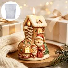 1 Pc Boot-Shaped Christmas House Silicone Mold-Creative For Making Soaps And Scented Candles; Easy To Clean And Reusable; Suitable For Resin, Plaster, And Cement Decorations-Perfect For Christmas And Halloween Crafts - Multi-color - View 2