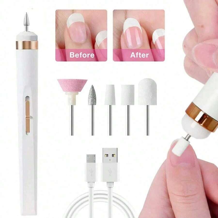 Five In One Portable Nail File, Electric Nail Drill With 5 Accessory Drills, USB Charging With LED Lights, Adjustable Speed, Suitable For Nail Art And Nail Care Tools, Electric Nail File Set, Ideal For Birthday And Holiday Gifts