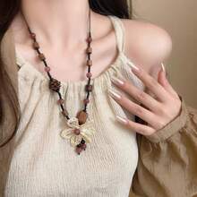 1pc Women's Bohemian Vintage Minimalist Circle Pendant Long Necklace, Chain Material, Suitable For Daily Wear - White - View 8