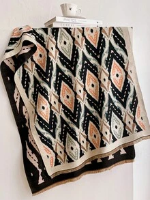 1pc Vintage Rhombus Ikat Pattern 65*180cm Shawl, Heavy Brushed Polyester Imitation Cashmere, Fall Winter Multi-Use Wrap For Trip Gathering - Multicolor - View 13