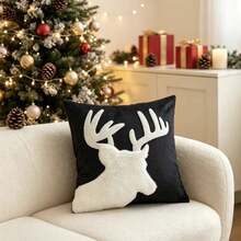 LCUHPCL 1pc Christmas Reindeer Applique 3D Embroidered Pillow Case, Suitable For Bedroom, Living Room, Sofa, Daily Use, Party And Various Occasions - Black - View 12