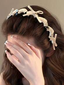 1PC Autumn/Winter Ballet Style Black & White Bow Knot Twisted Jagged Headband, Shiny Rhinestone Non-Slip Hair Hoop, Versatile Hair Accessory For Women's Daily Wear And Party - Multicolor - View 2