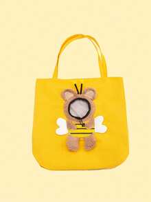 Little Bee Cartoon Embroidered Pet Shoulder Bag, Breathable Visible Window Canvas Portable Cat Travel Tote Bag - Multicolor - View 15