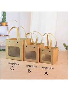 Elegant Kraft Paper Bags With Nylon Handles And Transparent Window, 10 Pieces, 2 Styles, Square Gift And Shopping Bags For Retail, Party, Wedding, Craft Packaging - Multicolor - View 6