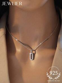 1件S925纯银椭圆形双扣吊坠项链，精致女士珠宝礼品 - 橢圓 - 查看 2