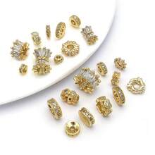 2pcs 18K Gold-Plated Cubic Zirconia Spacer Beads Rhinestone Round Flat Heart Twist Metal Spacers For DIY Bracelet Necklace Jewelry Making Findings - Gold - View 6