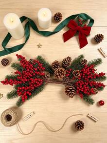 1/3/40pcs Artificial Red Berry Pine Branches, Faux Plants, Suitable For Christmas Decor, Home Decor, Wedding Decor, Tabletop Centerpiece, Back To School Season And Gifts For Girls - Red+Green 5 - View 6