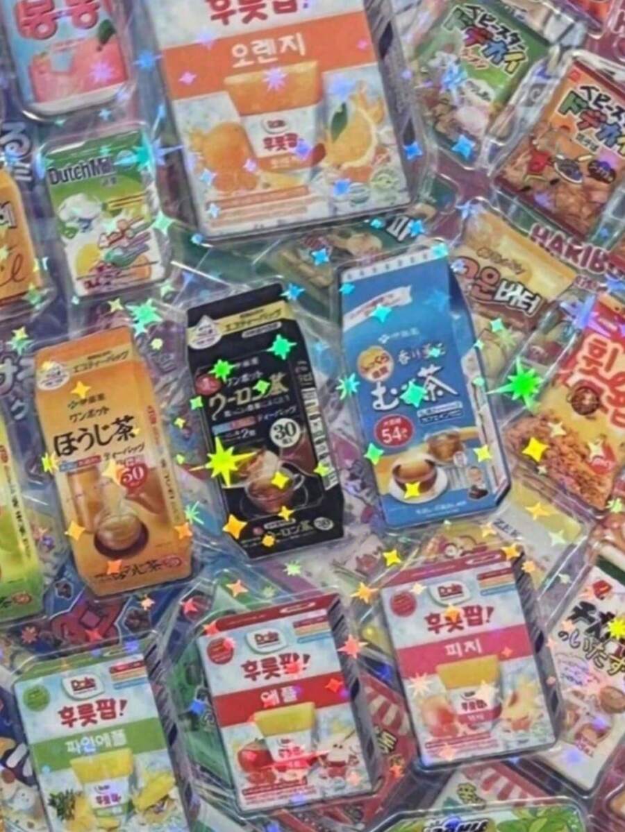 Vintage Japanese Style Die-Cut Snack Stickers, Holographic Laser Star Stickers, Double-Sided Transparent PET Stickers, Suitable For DIY Scrapbooking