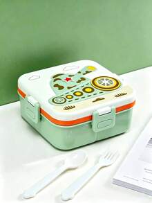 防漏卡通交通工具造型學生便當盒，火箭坦克船造型，附湯匙叉子餐刀，兒童男孩便攜式食物儲存盒，適合學校野餐 - 彩色 - 查看 12