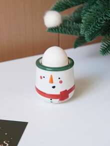 1pc Christmas Santa Claus Ceramic Egg Cup, Snowman Ceramic Egg Cup, Creative Exquisite Hand-Painted Egg Cup, Practical, Suitable For Restaurant Kitchen Egg Tableware, Dining Table Coffee Table Decoration Ornament, Tableware, Christmas Holiday Decoration - Multicolor - View 14