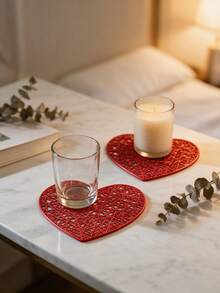 12pcs, Gold Heart Hollow Drink Coasters, Washable Table Accessories, Non-Slip Table Mats, Breathable And Heat Dissipating, Lightweight And Easy To Store, Suitable For Restaurants, Cafes, Homestays, Compatible With Afternoon Tea, Festivals, Parties, Gatherings, Birthdays, Weddings, Dinners. - Multicolor - View 10