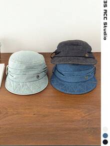 Vintage Washed Equestrian Hat Women's Summer Fashion Versatile Face-Slimming Sun Protection Newsboy Beret Hat Vintage Denim Pleated Flat Top Equestrian Hat Fashion Versatile Face-Slimming Beret Hat Women's Wide Brim Sun Protection Baseball Cap - Multicolor - View 5
