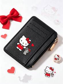 SANRIO Dompet Kartu Tipis Kulit PU Motif Hello Kitty dengan Kantong Koin Berresleting, Dompet Pendek Multi Slot Kartu dengan Kantong Depan Kompak untuk Kartu Identitas dan Kartu Kredit - MultiWarna - View 3