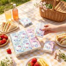 Sanrio 9/18 Small Pack/Set Exquisite Handkerchief Tissues, Cute Hello Kitty Printed Chiffon Paper, Portable Cartoon Pattern Facial Tissues, Suitable For Office, Birthday Gift, Wedding, Restaurant, Back To School Season - Cartoon - View 1