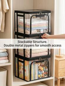 1pc Transparent Storage Box With Reinforced Handle, Stackable Thickened PVC Clear Books, Clothes And Toys Organizer Box, Dustproof And Moisture-Proof Storage Box With Metal Double Zipper, Suitable For Wardrobe And Shelf Storage, Storage Box, Storage, Plush Toys Storage, Travel Essential. Storage Bag. - Multicolor - View 3