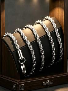 1pc Men's Stainless Steel Fashionable And Simple Rope Chain Necklace, The Perfect Jewelry Accessory - Multicolor - View 3
