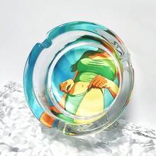 Happy Girl Pattern Glass Ashtray, Fashionable Home Decor Ornament, 3.34 Inch Round Ashtray, Gift For Friends - Happy Girl - View 4
