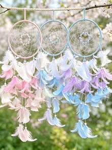 1pc Girls Dream Catcher, Butterfly Center, Pink And White Mixed Feathers And Transparent Beads, Bedroom Pink Decoration, With Decorative Box And White Raffia - Multicolor - View 12