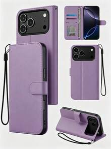 1件淺紫色高級PU多功能時尚錢包式Apple手機殼，Apple 17 Pro Max手機殼附可拆式手機掛繩，新穎Apple 17手機殼內建手機支架，全包覆防震保護殼兼容Apple 16手機殼附手機吊飾，磁吸翻蓋手機殼兼容Apple 15手機殼，多功能智慧型手機腕帶，防震抗震Apple 15 Pro Max手機殼，夏季旅行便攜手機配件 - 紫色 - 查看 1