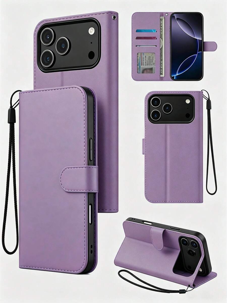 1件淺紫色高級PU多功能時尚錢包式Apple手機殼,Apple 17 Pro Max手機殼附可拆式手機掛繩,新穎Apple 17手機殼內建手機支架,全包覆防震保護殼兼容Apple 16手機殼附手機吊飾,磁吸翻蓋手機殼兼容Apple 15手機殼,多功能智慧型手機腕帶,防震抗震Apple 15 Pro Max手機殼,夏季旅行便攜手機配件 - 紫色 - 查看 1