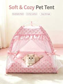 1pc Pink Cartoon Butterfly Pattern Washable Pet Tent, Suitable For Small And Medium Cats And Dogs, All-Season Indoor And Outdoor Pet Bed Pet Nest (Please Note: This Product Is Not A Universal Size, Please Confirm If The Size Is Appropriate Before Purchasing!) - Pink - View 4