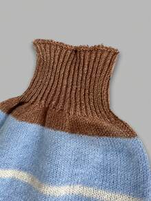 Women's Relaxed Striped Knit Cardigan, V-Neck Single-Breasted Soft Skin-Friendly Fabric With Scarf, Suitable For Early Autumn Daily Layering Slimming Casual Cardigan - Blue-brown Stripes - View 8