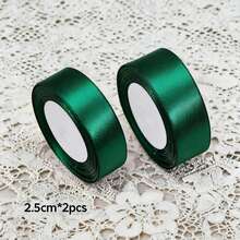 2 rollos de cinta de satén de poliéster para cajas de regalo, cajas de dulces y decoración floral, material DIY para rosas hechas a mano, cinta para envolver regalos de vacaciones - verde oscuro - Ver 10