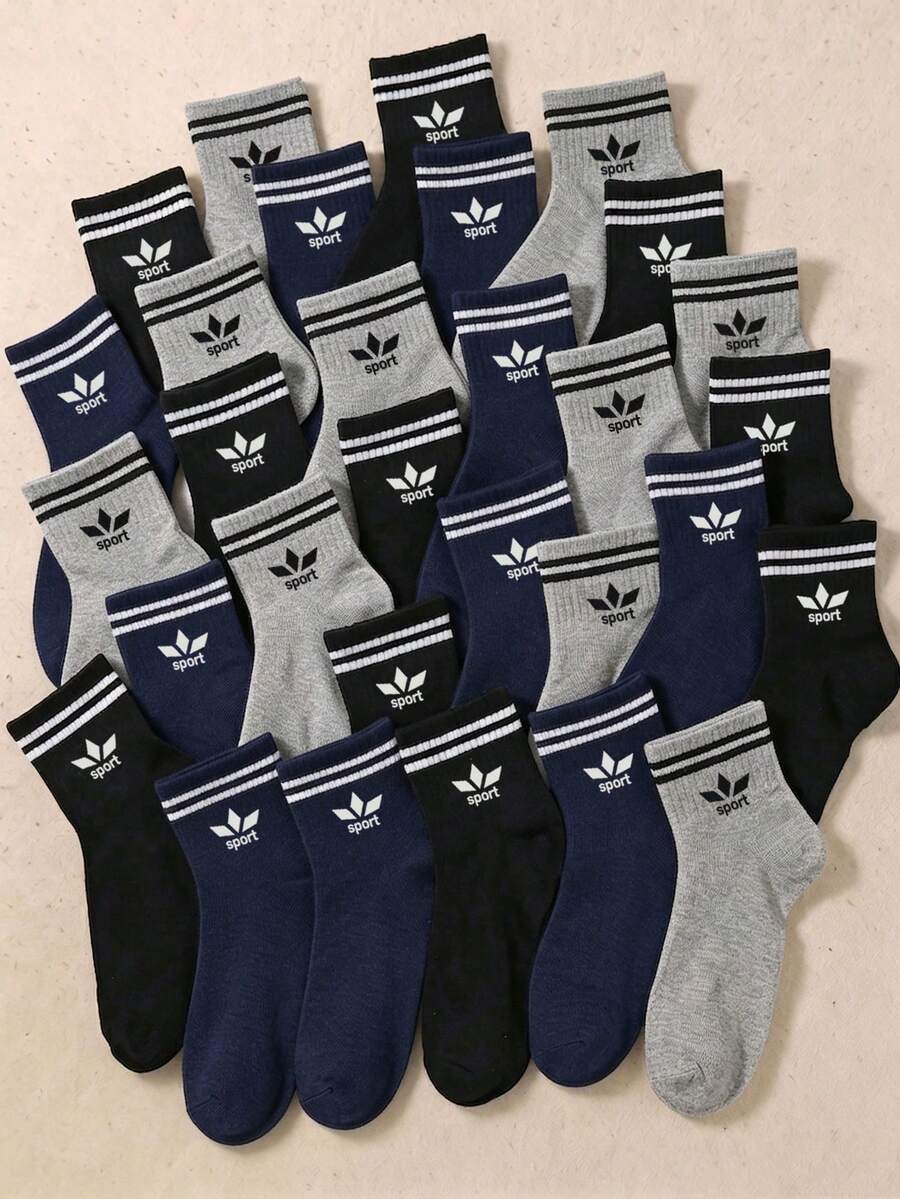 5/10/20 Pairs Random Color Sports Crew Kids Socks, Fall Halloween Christmas Socks, School Boys & Girls Essentials, Soft & Breathable Daily Outfits - Multicolor - View 1