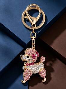 Ornate Sparkling Keychain,Poodle Motif Rhinestone‑Encrusted Gold‑Toned Alloy Bag Charm, Rotatable Connector Metal Clasp Decorative Ornament Ideal Gift - Multicolor - View 4
