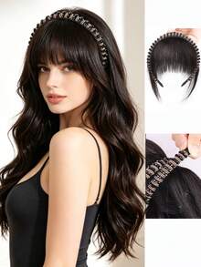 Headband With Integrated Bangs, Faux Hair With Rhinestones, Air Bangs Hairpiece To Cover White Hair On Forehead, Hairband Bangs Wig - Multicolor - View 2
