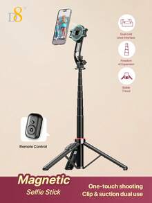 D8 Magnetic Attraction Cell Phone Selfie Stick Tripod, Smartphone Tripod Stand All-In-1 With Integrated Wireless Remote,Portable,Lightweight,Extendable Phone Tripod , All-In-1 Cell Phone Selfie Stick Tripod With 360° Rotatable Fill Light, 1300MM Extendable Portable Lightweight Smartphone Tripod Stand, Compatible With Iphone Duo 18 17/16/15/14/13 & All Android Phones - one-size - View 2