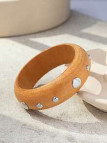 1pc Vintage Fashion Versatile Exaggerated Design Geometric Wide Wooden Bracelet For Women, Suitable For Daily Wear (Random Cut Pattern) - Multicolor - View 14