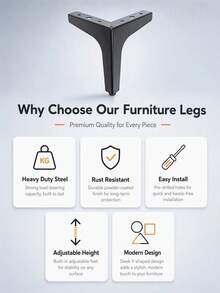 4/2 buah Kaki Furnitur Logam, Hitam, Kaki Pengganti Furnitur Tapered Tahan Tekanan, Cocok Untuk Sofa, Tempat Tidur, Meja Dan Kabinet DIY & Perbaikan - MultiWarna - View 7