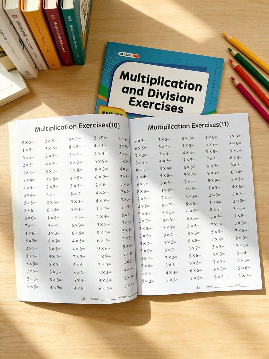 48-Page Multiplication And Division Practice Book, Student Arithmetic Notebook, Math Daily Practice, Suitable For Home And School Learning, Elementary Math Transition, Introductory Math Mental Calculation, Back To School Supplies And School Season Supplies - Multicolor - View 1