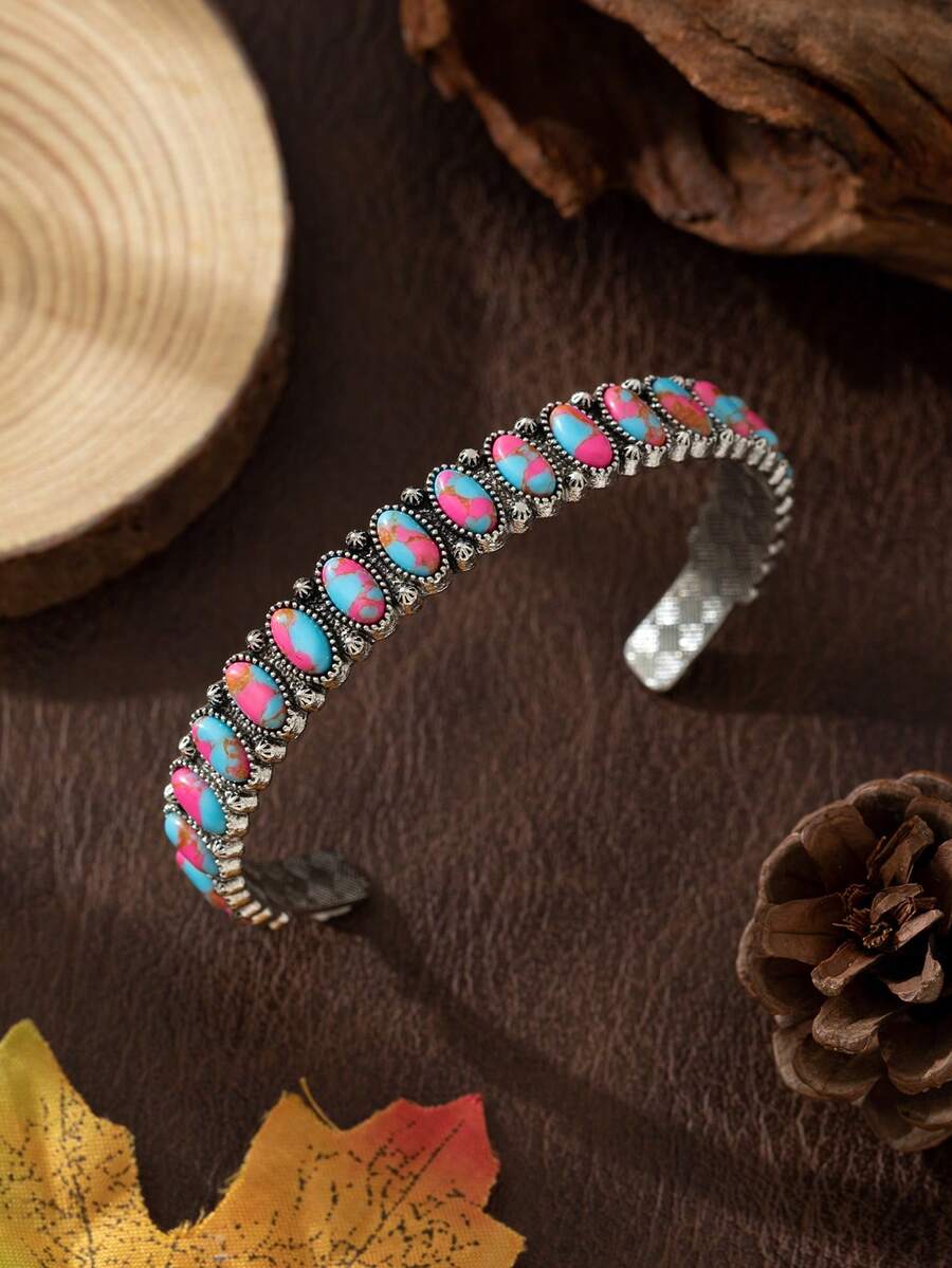 Pulseira de Olho de Cavalo Turquesa Estilo Boêmio Europeu e Americano para Mulheres, Adequada para Combinação de Roupas, Férias, Uso Diário