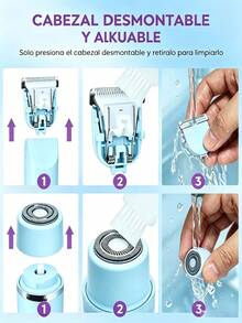 Afeitadora y Recortadora Eléctrica 2 en 1 para Mujer, Removedor de Vello Indoloro de Doble Cabezal para Cara, Body y Bikini, Kit de Aseo Recargable por USB, Afeitadora Portátil Todo en Uno para Piel Suave, Regalo de Cumpleaños Ideal para Ella 650mAh - Azul - Ver 3