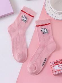 1/2 Pairs Snoopy Socks For Women, Lace Trim Mid-Calf Socks, Red & Pink, Autumn/Winter, Sports Socks, Couple Socks - Multicolor - View 13