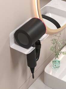 1pc Hair Dryer Holder Bathroom No-Drill Hair Dryer Wall Mount Storage Rack - Multicolor - View 3