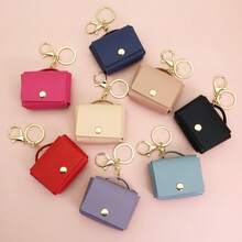 1pc PU Leather Earphone Case Protective Cover Small Square Coin Purse Keychain Pendant Car Key Bag Portable - Multicolor - View 4