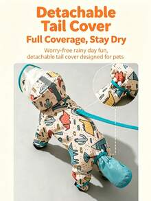 1 Set Full Coverage Hooded Cartoon Waterproof Dog Raincoat With Transparent Face Shield And Reflective Strips, Cute Corgi Or Dinosaur Pattern, Comes With Matching Leash, Suitable For Small, Medium And Large Dogs For Rainy Day Outdoor Walks, Random Style And Color - Multicolor - View 5