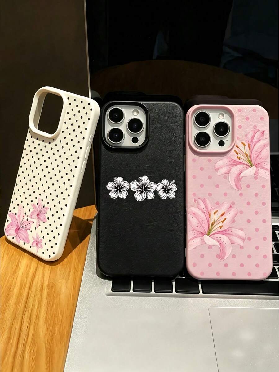 3件裝多色波點百合花個性化極簡全包覆TPU防震手機殼,適用於Apple 18 17 16 15 14 13 12 11 Pro Max 保護殼 Air - 彩色 - 查看 1