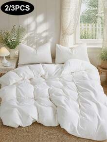 2pcs Or 3pcs White Solid Reversible Duvet Cover Set (1 Duvet Cover And 1/2 Pillowcase), Breathable Bedding Set, Suitable For Home Use, All Seasons. Dual-Color Design, Applicable For Bedroom, Guest Room, Wedding, Valentine's Day, Dormitory, School And Other Occasions. - White - View 2