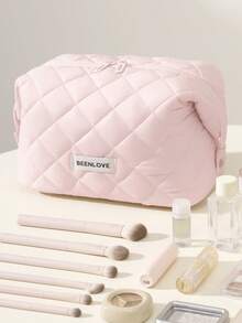 Large Opening Design Large Capacity Makeup Bag With Zipper, Lightweight Travel Toiletry Bag, Waterproof Foldable Quilted Cosmetic Storage Bag, Suitable For Skincare, Brushes, Bathroom And Travel Essentials, Gift For Girls And Women - Multicolor - View 4