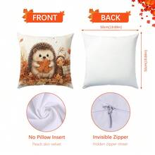 1pc Cute Hedgehog & Maple Leaf Cushion Cover, Single-Sided Printed Skin-Friendly Peach Skin Velvet Material, 45*45CM/18*18inch Pillowcase For Room Decor, Modern Fabric Sofa Indoor Decoration, Party Decor, Gift Giving - Multicolor - View 9