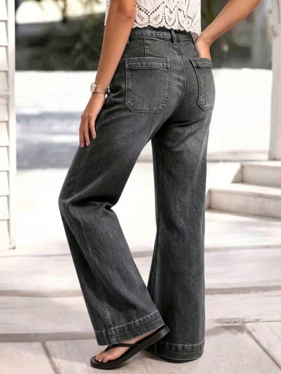 New Fashion Women Loose Straight Stretch Denim Jeans Casual Black Spring - Black - View 1